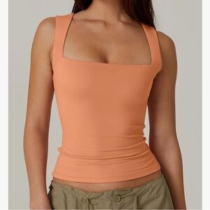 QINSEN Women's Square Neck Sleeveless Double-Layer Tank Tops Basic Tight